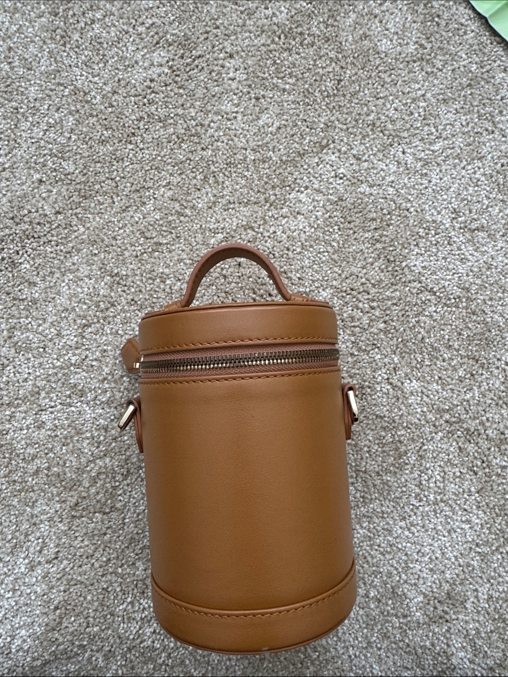 Tan Cylinder Crossbody Bag with Top Handle